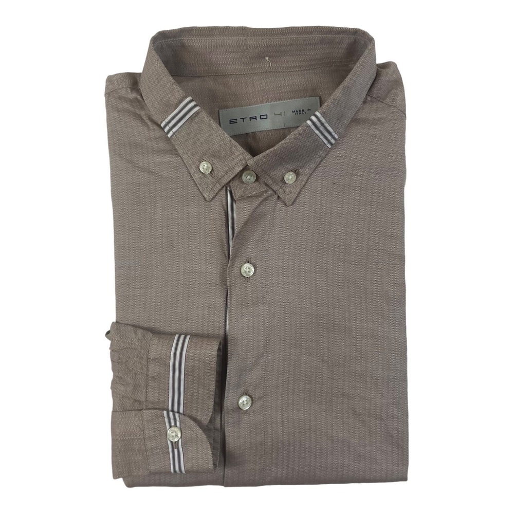 Etro Milano Maroon Herringbone Patterned Mens Cotton Button Front‎ Size 41